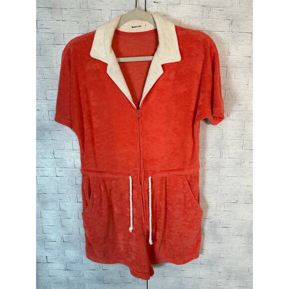 Marine layer women’s rapper Terry cloth orange cream coastal summer preppy - Picture 2 of 16